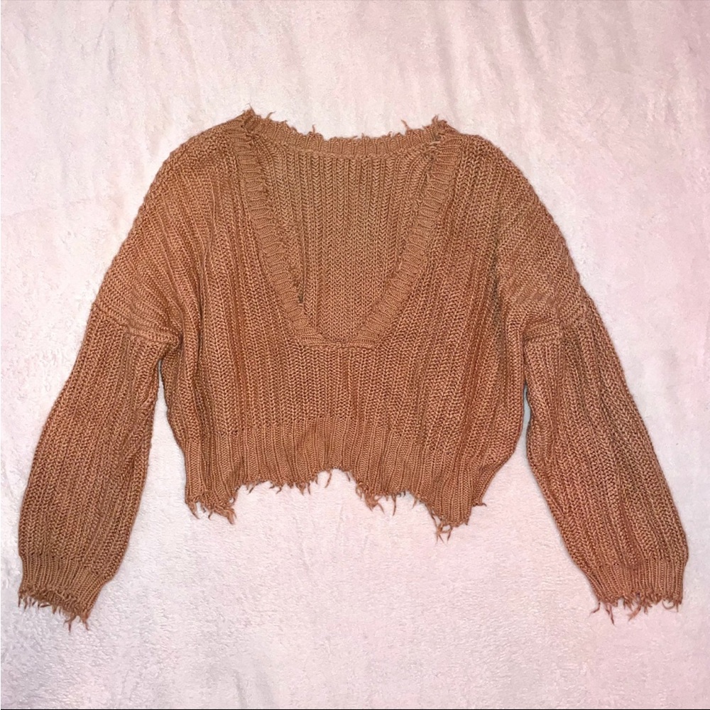 Wildfox Pullover Positano Tan V Neck Sweater size Large - Picture 7 of 9